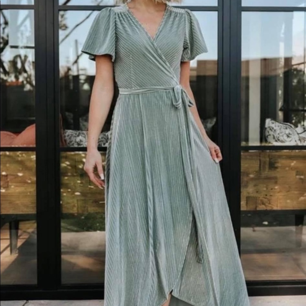 Sage Velvet Dress